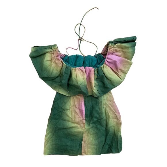 The Wolfgang - Off Shoulder Tie Dye Mini Dress in Green & Purple - Picture 3 of 5